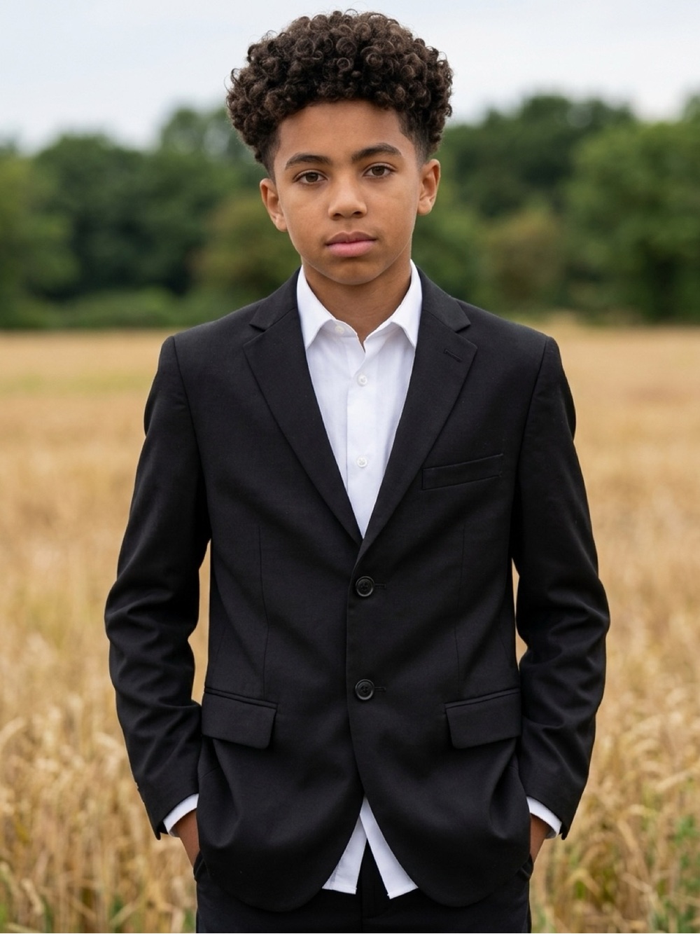 TALLIA Men Black Two-Button Blazer